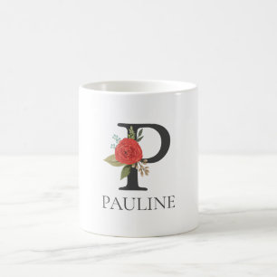 Modern Blommigt Anpassade Monogrammed Brev P Kaffemugg
