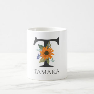 Modern Blommigt Anpassade Monogrammed Brev T Kaffemugg