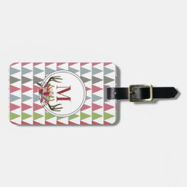 Modern Blommigt Antler Monogram Bagagebricka