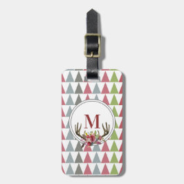 Modern Blommigt Antler Monogram Bagagebricka