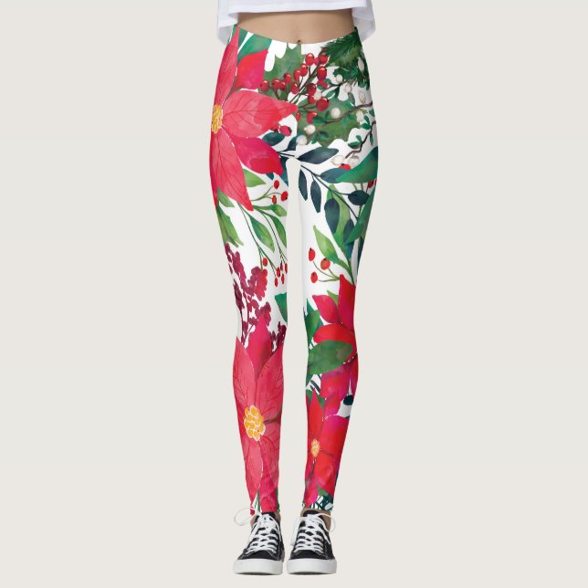 Modern Blommigt Art Leggings (Framsida)