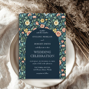 Modern blommigt Art nouveau William Morris bröllop Inbjudningar