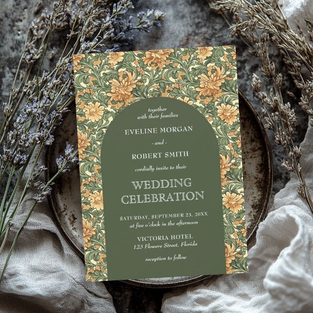 Modern blommigt Art nouveau William Morris bröllop Inbjudningar (Modern floral Art Nouveau William Morris wedding Invitation)