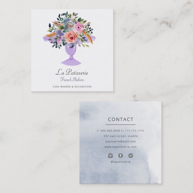 Modern Blommigt av vattenfärg - Kummel - stativ -  Fyrkantigt Visitkort (Fram/baksida)