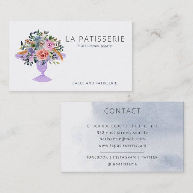 Modern Blommigt av vattenfärg - Kummel - stativ -  Visitkort (Fram/baksida)