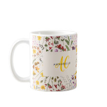 Modern blommigt av vildblommor, färgad monogram