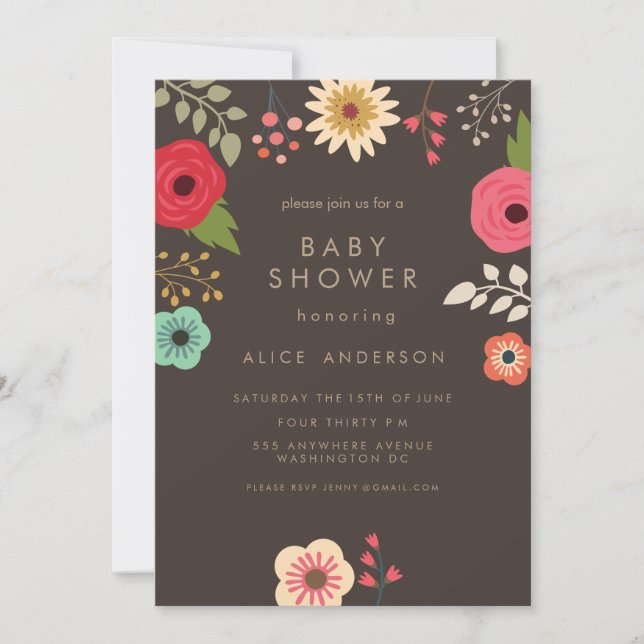 MODERN BLOMMIGT BABY SHOWER-INVIKTER INBJUDNINGAR (Framsida)