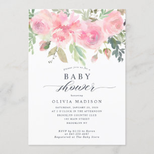 Modern Blommigt Baby Shower  Rosa ros Peony Inbjudningar
