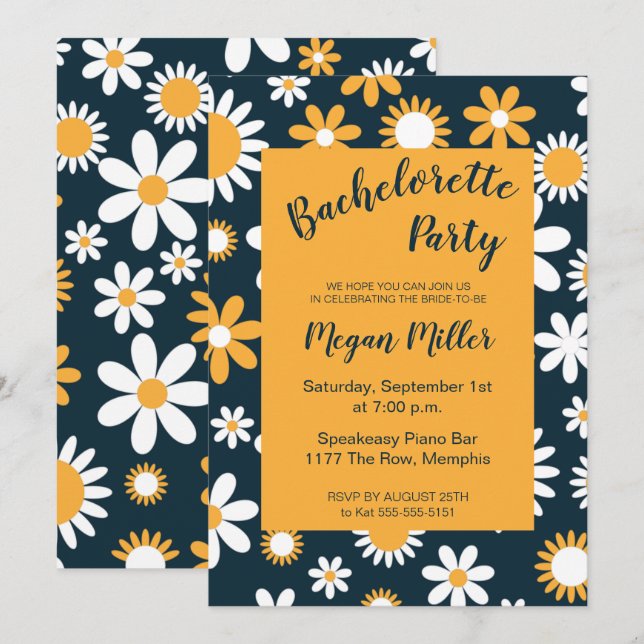 Modern Blommigt Bachelorette Party-inbjudan Inbjudningar (Fram/baksida)