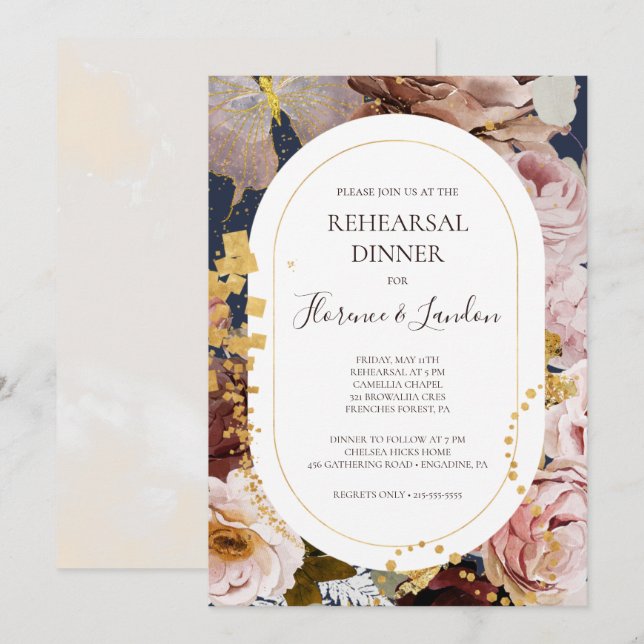 Modern  Blommigt | Begravningsmiddag för flottan Inbjudningar (Fram/baksida)