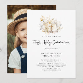Modern Blommigt Bible Photo First Heliga Communion Inbjudningar