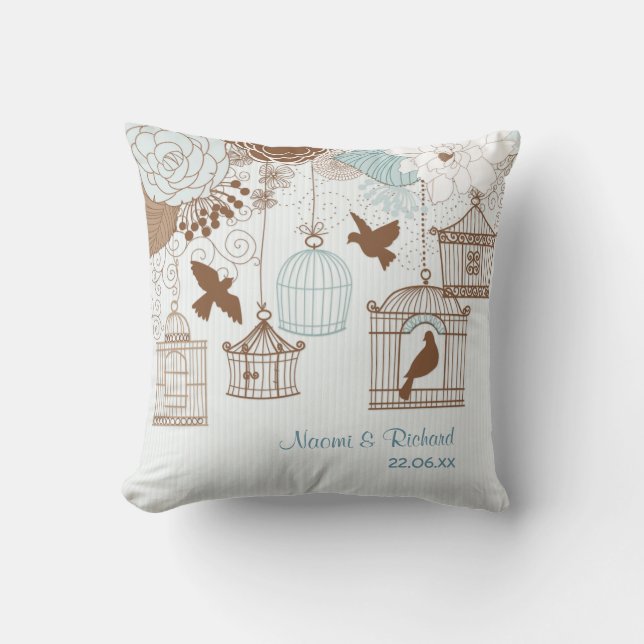 Modern Blommigt Birdcage Blue Kudde (Framsida)