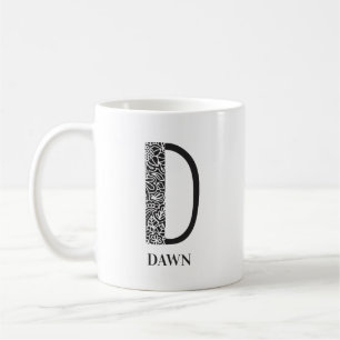Modern Blommigt Black and White I Initial D och Na Kaffemugg