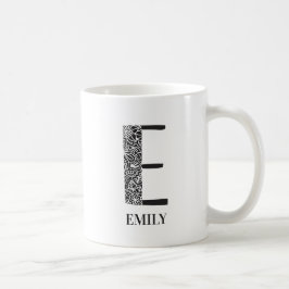 Modern Blommigt Black and White Initial E och Namn Kaffemugg