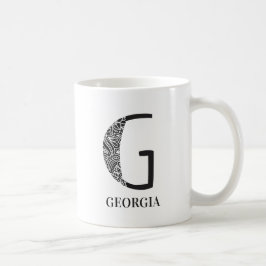 Modern Blommigt Black and White Initial G och Namn Kaffemugg