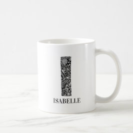 Modern Blommigt Black and White Initial I och Namn Kaffemugg
