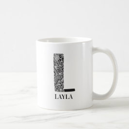 Modern Blommigt Black and White Initial L och Namn Kaffemugg
