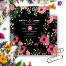 Modern Blommigt Black | ROSA | Teal Bröllop