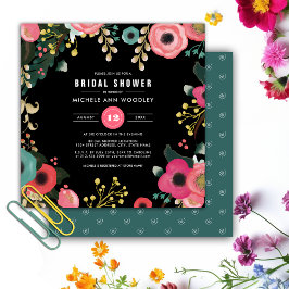 Modern Blommigt Black | ROSA | Uppgift om Möhippa Inbjudningar