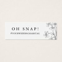Modern Blommigt Black & White Bröllop Hashtag Card