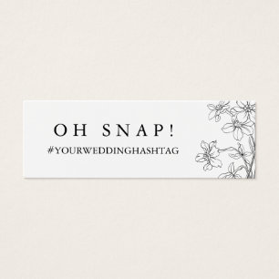 Modern Blommigt Black & White Bröllop Hashtag Card Litet Visitkort