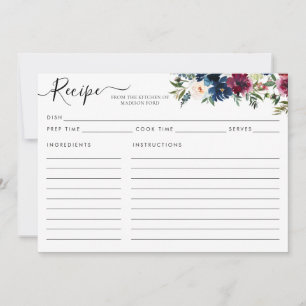 Modern Blommigt - blått Burgundy Red Recept Card
