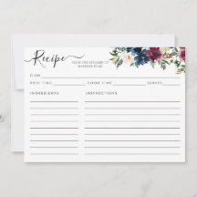 Modern Blommigt - blått Burgundy Red Recept Card