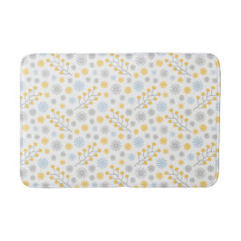 Modern Blommigt Blue Gult & Grått Medium Bath Mat Badrumsmatta