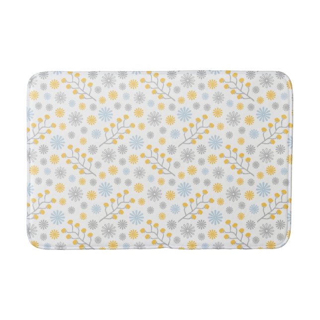 Modern Blommigt Blue Gult & Grått Medium Bath Mat Badrumsmatta (Framsidan)