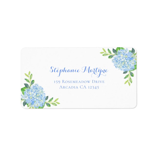 Modern Blommigt Blue Hydrangea Watercolor Adress Adressetikett (Framsidan)