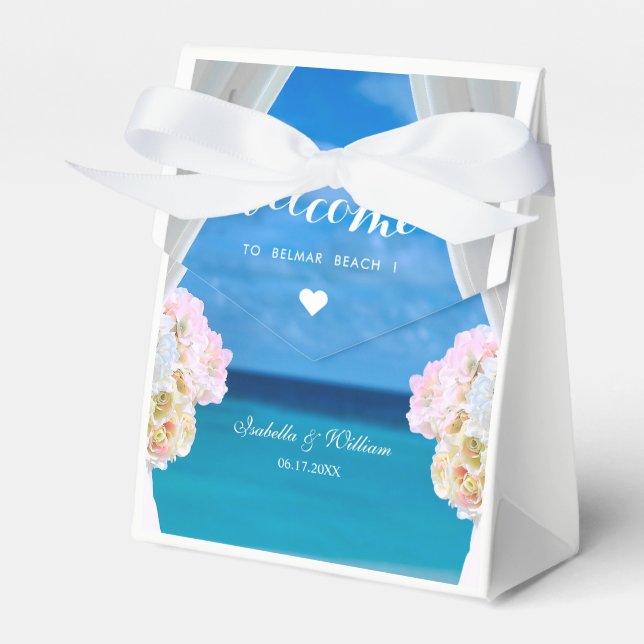 Modern Blommigt Blue Ocean Beach Wedding Presentaskar (Framsidan Sidan)