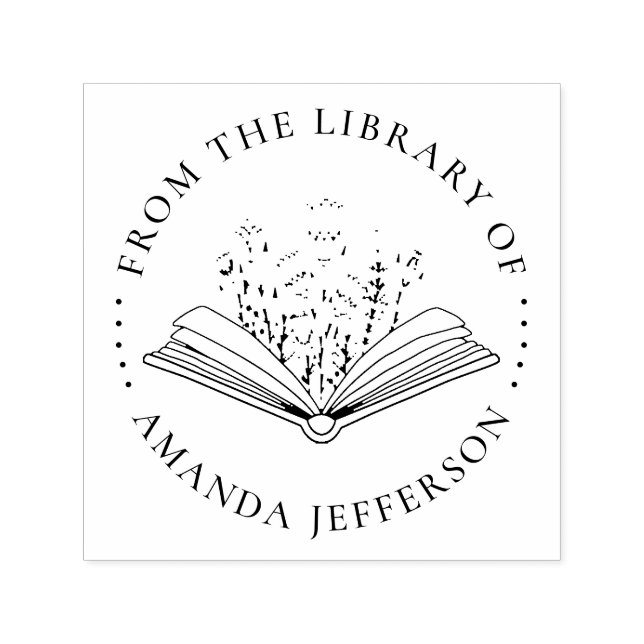 Modern Blommigt Bok från Bibliotek av eget namn Självfärgande Stämpel (Design)