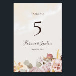 Modern  Blommigt | Bordsnummer för vattenfärg<br><div class="desc">Denna moderna blommigt | bordsnummer med vattenfärg är perfekt för din elegant Bho lyxury ro guld, sage grönt, rosa bröllop. Utformningen har en guld-folie ram eller en bouquet med den röda persiko-peonin vår, en typisk vit vattenfärgssukulent blomma, grönt inklusive fern och eukalyptus, med en vintage dammig ro och elfenbensfjäril. Andra...</div>