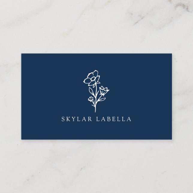 Modern Blommigt Botanic Line-art Logotyp Midnight  Visitkort (Framsida)