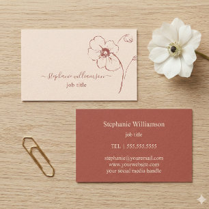 Modern Blommigt Botanical Line Art Visitkort