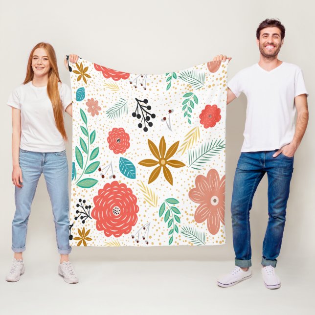 Modern Blommigt Botanical Mönster White Fleecefilt (På plats)