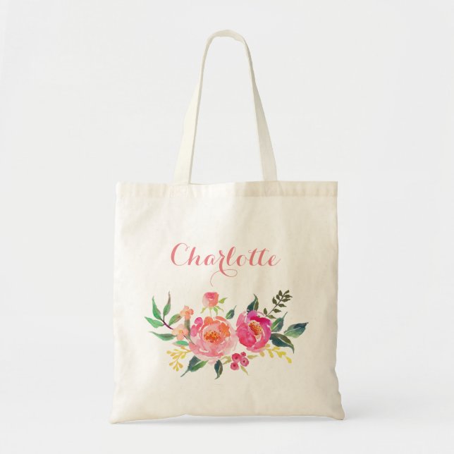 Modern Blommigt Bridesmaid Personlig-3 Tygkasse (Framsidan)