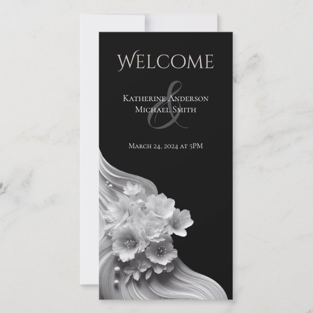 Modern Blommigt Bröllop Black and White (Framsida)