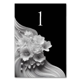 Modern Blommigt Bröllop Black and White Bordsnummer