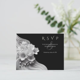 Modern Blommigt Bröllop Black and White Vykort
