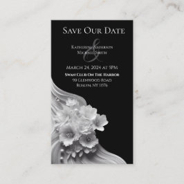 Modern Blommigt Bröllop-Black och White Visitkort