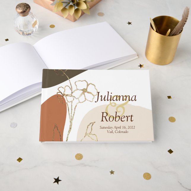 Modern blommigt bröllop gäst bok (Framsida öppen)