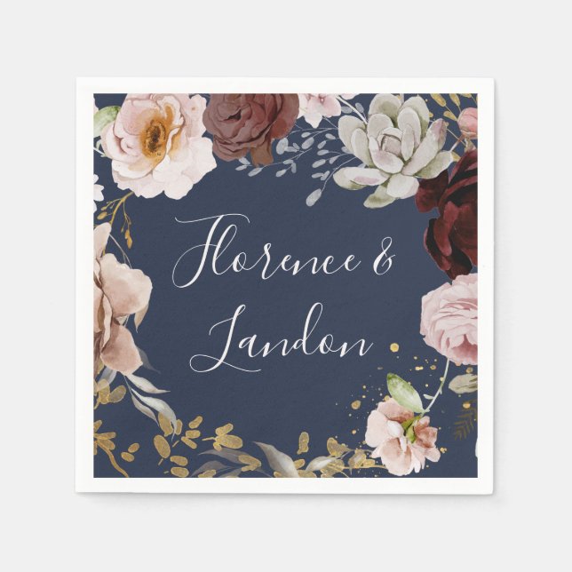Modern  Blommigt | Bröllop Napkins Pappersservett (Framsidan)