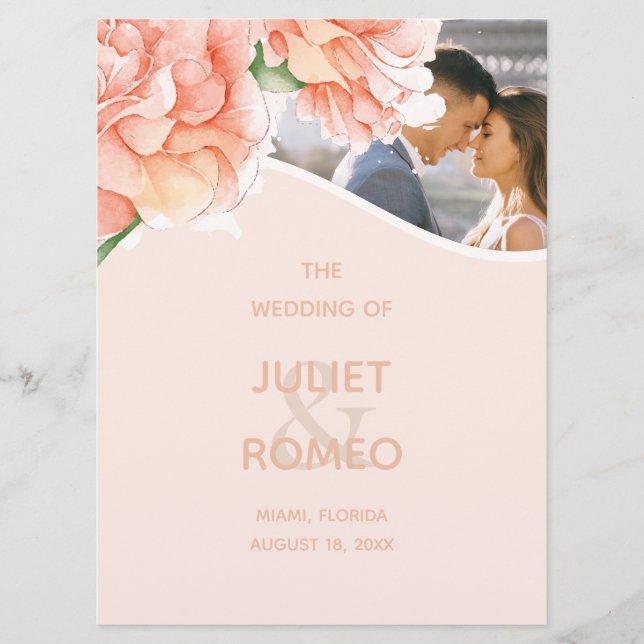 Modern Blommigt Bröllop Photo Program (Framsida)