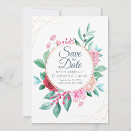 Modern Blommigt Bröllop Rosa ros och eukalyptus Inbjudningar