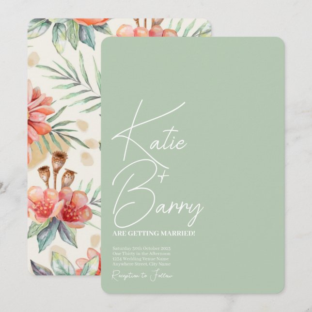 Modern Blommigt-bröllopsinbjudan Inbjudningar (Fram/baksida)