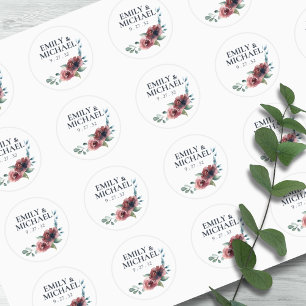 Modern Blommigt Burgundy marinpersika Namn Runt Klistermärke