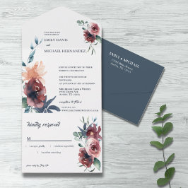 Modern Blommigt Burgundy Navy Peach