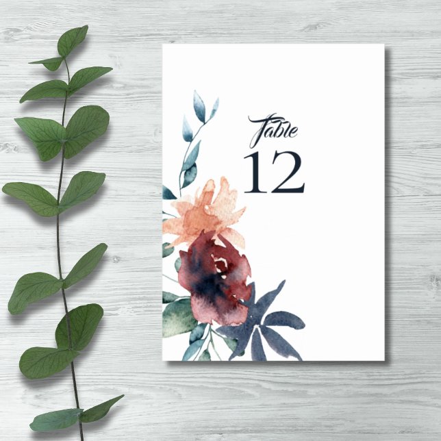 Modern Blommigt Burgundy Navy Peach  Bordsnummer (Skapare uppladdad)