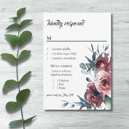 Modern Blommigt Burgundy Navy Peach Menu OSA Kort